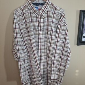 Wrangler Men's Plaid Shirt - Brown and White